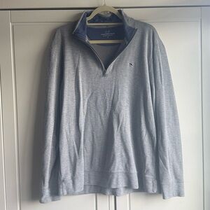 Vineyard Vines Light Gray Quarter-Zip Pullover with Blue Trim